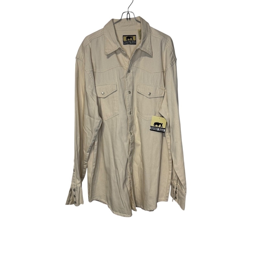 Western Trails Men's Shirt Vintage‎ Long Sleeve Western Denim Pearl Snap XL NWT